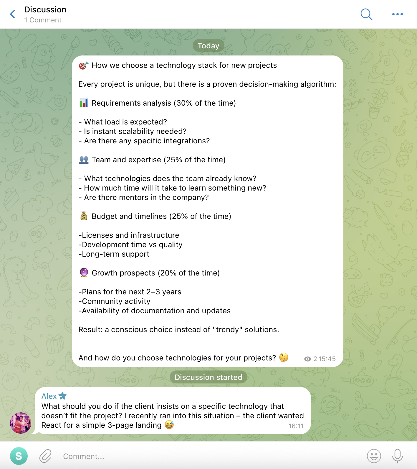 Telegram Chat Thread Comments under Telegram posts